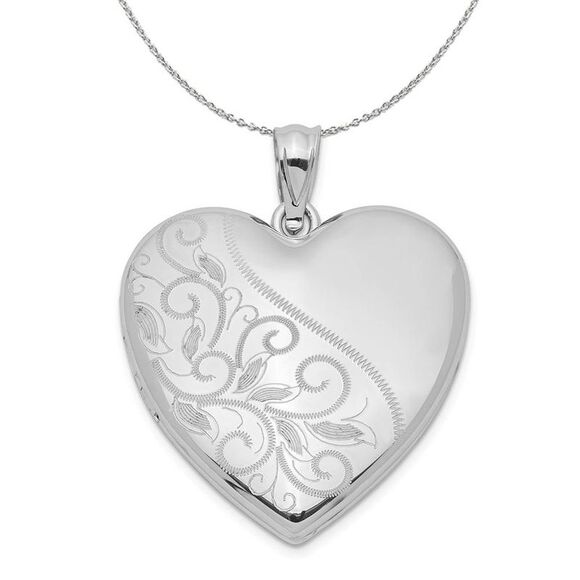 Sterling Silver 24mm Scrolled Heart Family Locket Necklace - 24 Inch